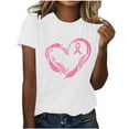 thumbnail image 2 of Abomasnow Women's Crew Neck Breast Cancer Awareness T-Shirt Casual Heart Pink Ribbon Graphic Short Sleeve Shirt Breast Cancer Fighter Pullover Tops, 2 of 4