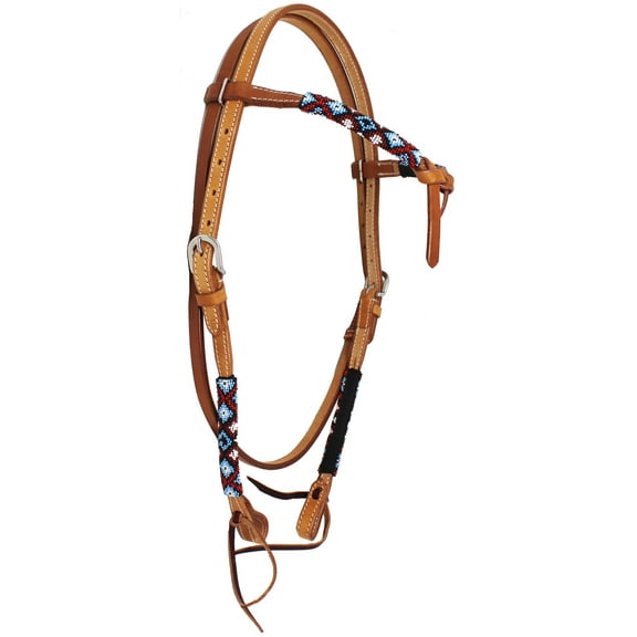 Horse Show Bridle Western Leather Tack Knotted Beaded Browband Headstall 79110HB