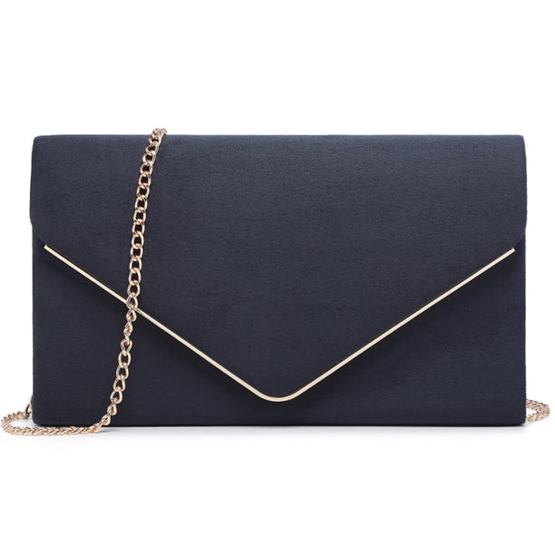 Bolso de noche Dasein de terciopelo azul marino con detalles dorados para mujer