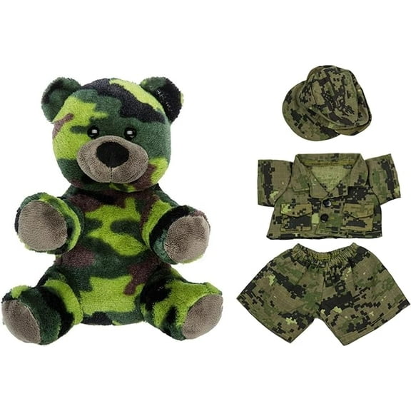 Camo Bear 8" Plush Toy with Army Camouflage Outfit – Soft Stuffed Animal Military Costume Gift for Kids