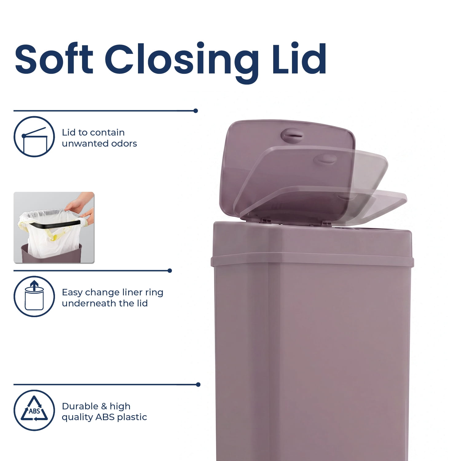 Nine Stars Automatic Bathroom Trash Can, 3.2 Gallon Plastic, Motion Sensor Waste Bin with Soft Close Lid, Hazy Purple