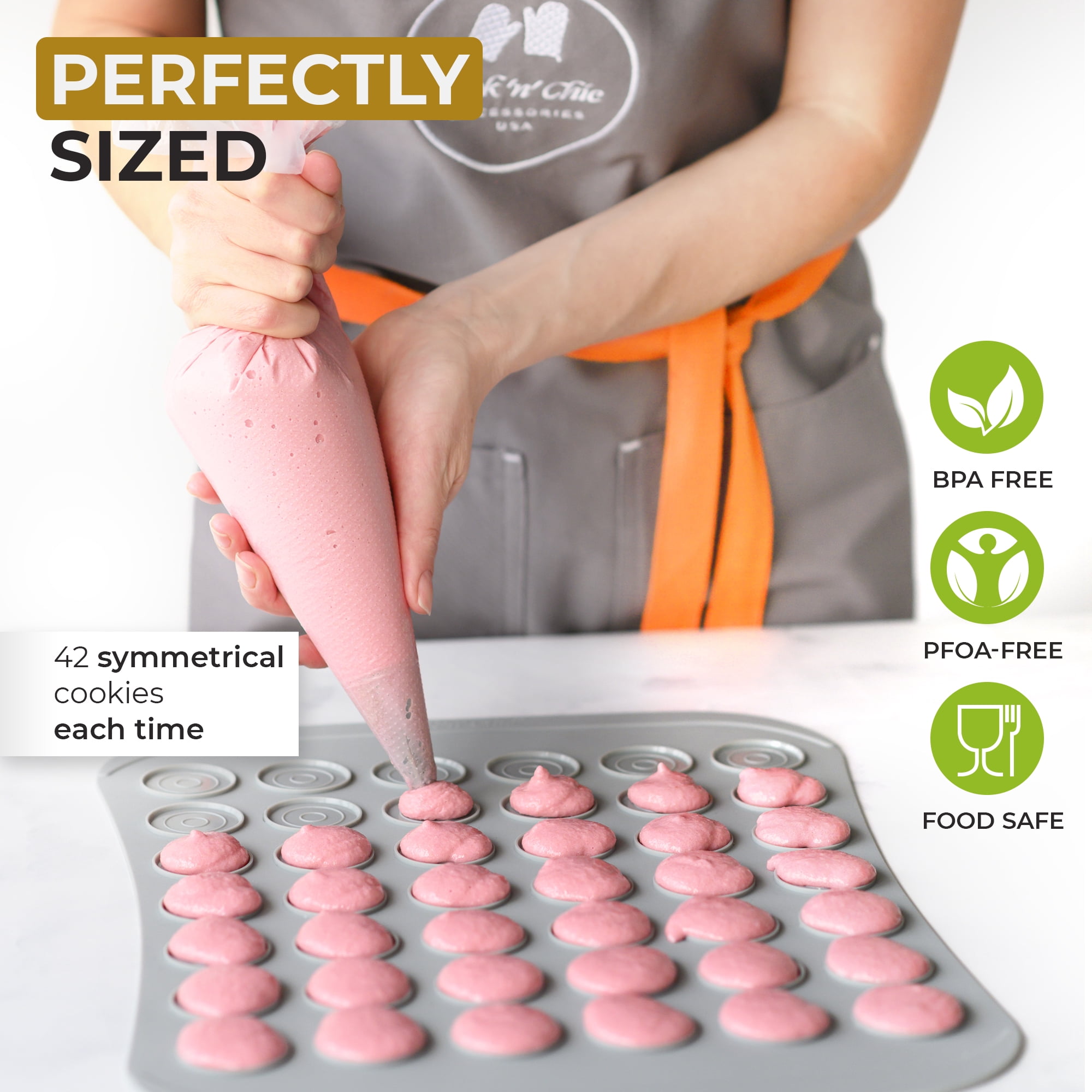 Professional Silicone Macaron Baking Mat - Thick Non-Stick Surface - Oven Microwave Dishwasher Freezer Safe - Reusable Sheet for Macarons, Meringues, Pastries - 42 Round Cookies by Cook'n'Chic