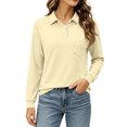 thumbnail image 2 of Polo Shirts for Women Cotton Button Collared Golf Long Sleeve Tops With Pocket Front, M, 2 of 6