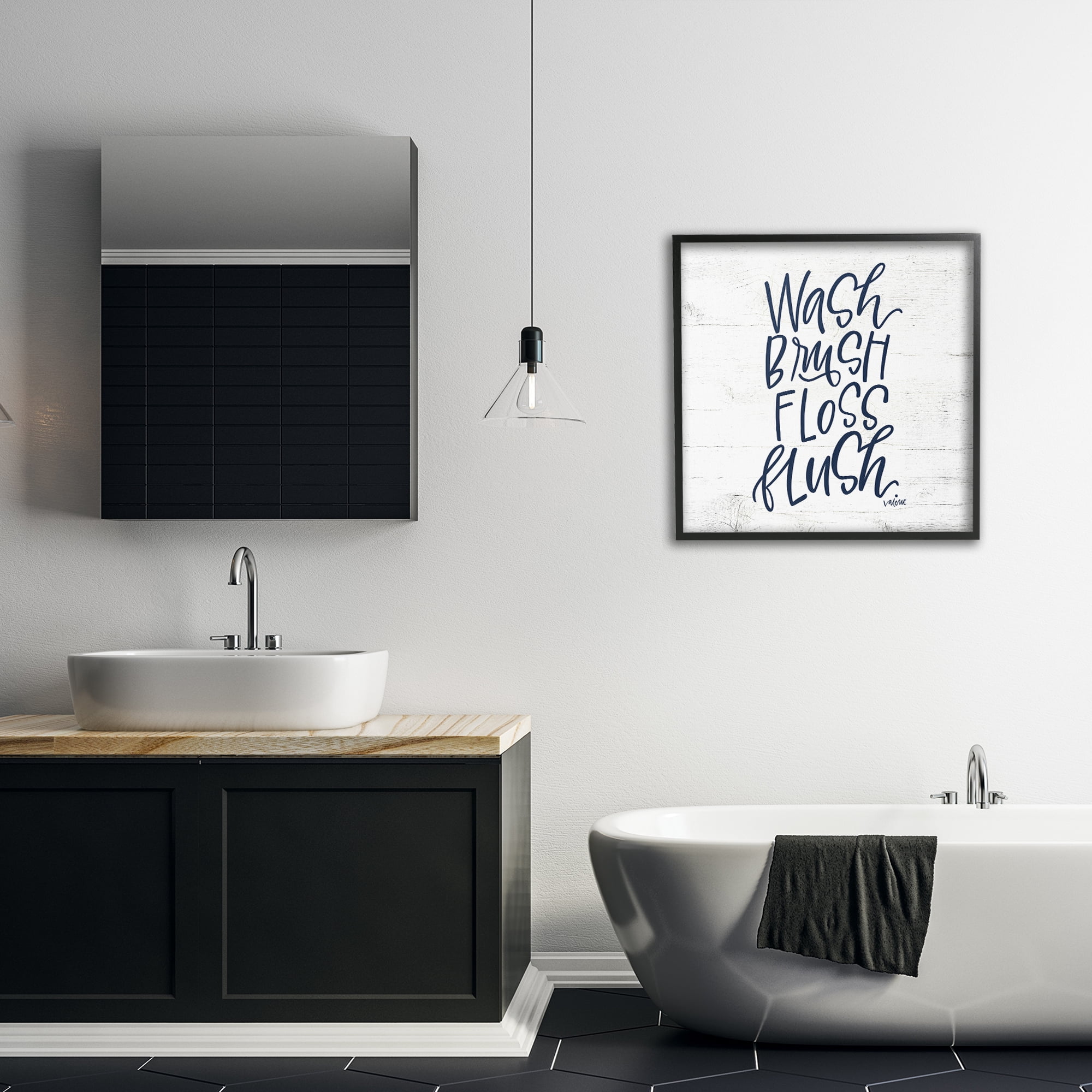 Stupell Industries Rustic Bathroom Rules Typography Painting Black Framed Art Print Wall Art, 24 x 24