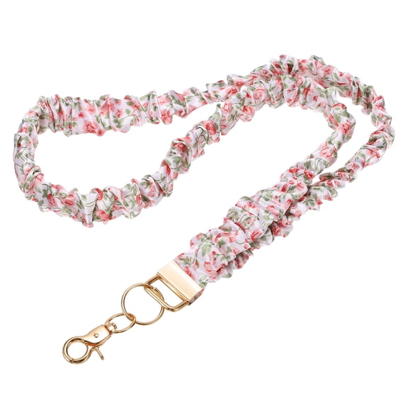 Scrunchie Teacher Lanyards, 1 Pack ID Holder, Pink Flower Gold
