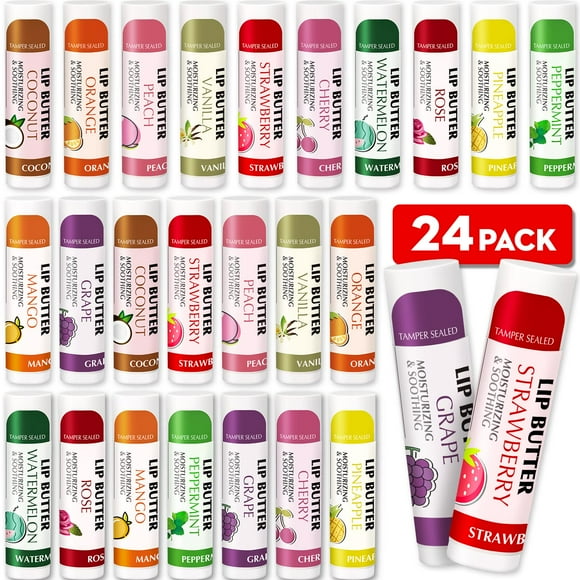 Azen Paquete de 24 bálsamos labiales rellenos de medias bálsamo labial natural cuidado de labios a granel regalos de Navidad bálsamo labial hidratante para labios secos y agrietados