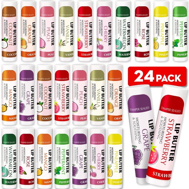 AZEN Paquete de 24 bálsamos labiales rellenos de medias bálsamo labial natural cuidado de labios a granel regalos de Navidad bálsamo labial hidratante para labios secos y agrietados