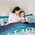 thumbnail image 4 of Castle Fairy Retro Flat Beach Quote Design Full Size Comforter Sets 3-Piece,Swim Ring Flip Flop Shore Print Bedding Comforter Set,Cyan Cream,Navy Blue Reversible,1 Comforter and 2 Pillowcases, 4 of 6