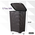 thumbnail image 2 of Superio 60L Large Wicker Plastic Laundry Hamper with Lid Root Beer Brown 2 Pack, 2 of 8