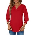 thumbnail image 3 of UVN Summer V Neck Womens Blouses Dressy Casual 3/4 Sleeve Shirts Ladies Tunic Tops, 3 of 10