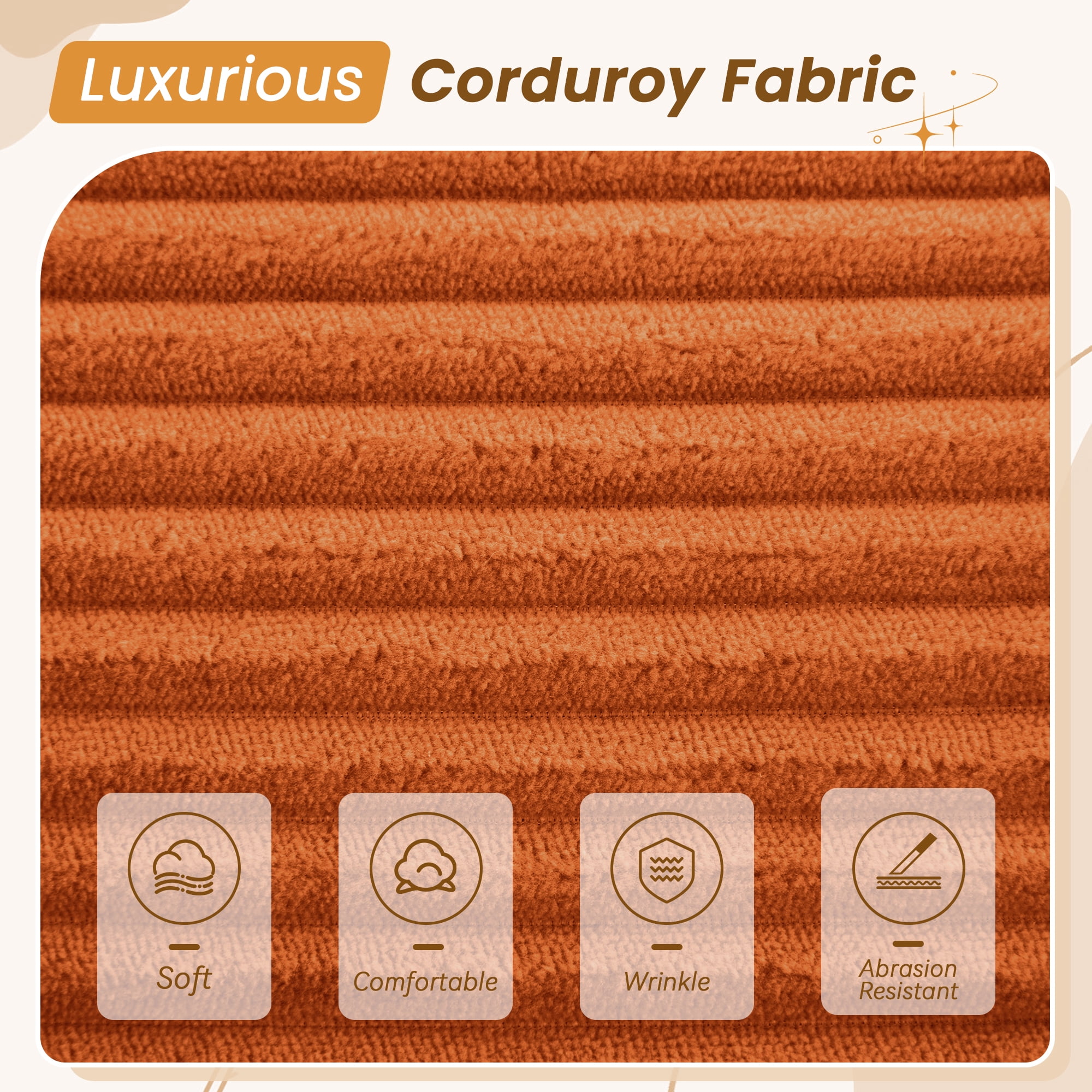 Dinosisco 84"L Deep Seat Sofa, Corduroy Upholstered Sleeper Couch for Living Room, Orange