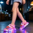 thumbnail image 4 of FINALGANG Kids Girls Adjustable Button Strap Flower Decor Light Up Open Toe Sandals LED Luminous Thick Sole Waterproof Summer Holiday Casual Sandals Leisure Shoes 8.5-9 Years, 4 of 6