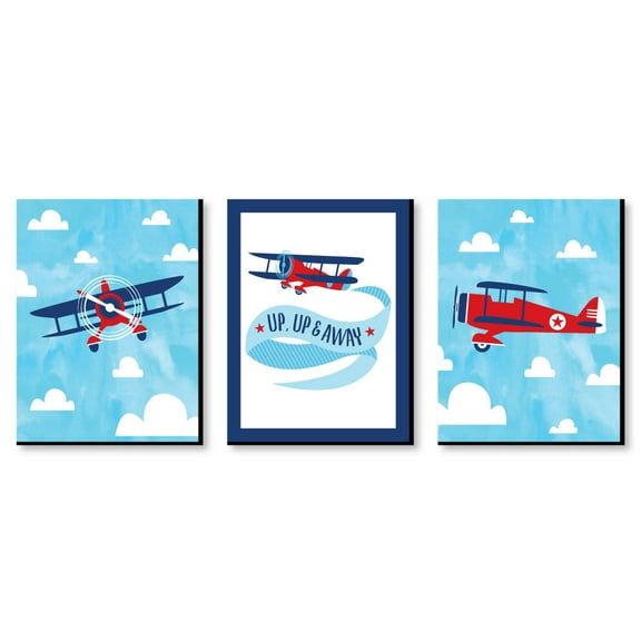 Big Dot of Happiness Taking Flight - Airplane - Vintage Plane Baby Boy Wall Art and Kids Room Decor - Gift Ideas - 7.5 x 10 inches - Set of 3 Prints