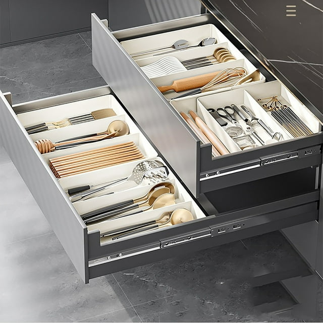 Boîte de Rangement Rétractable, Organisateur de Tiroir de Cuisine, Montable au Mur, Plateau Amovible, Design Moderne, pour Petites Cuisines, Boîte de Tri Multi-Usage, Plastique Robuste, Gain de Place, pour Appartements