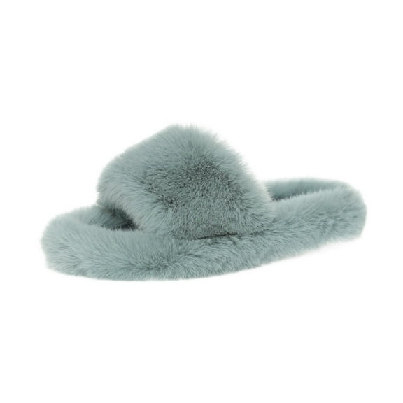 Kilaqueen Women's Faux Fur Memory Foam Open Toe Slippers Indoor Outdoor Comfy Anti-Skid Sole Fuzzy Slippers Soft Plush Lightweight Bedroom House Slides