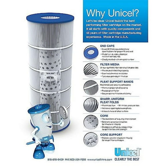 Unicel C-8409 90 Square Foot Media Replacement Pool Filter Cartridge with 174 Pleats, Compatible with Hayward Pool Products, Sta-Rite, and Waterway