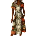 thumbnail image 4 of Halloween Dresses for Women Bat Short Sleeve Pumpkin Vintage Wedding Guest Dresses Skeleton V Neck Cute Wrap Dress L, 4 of 5