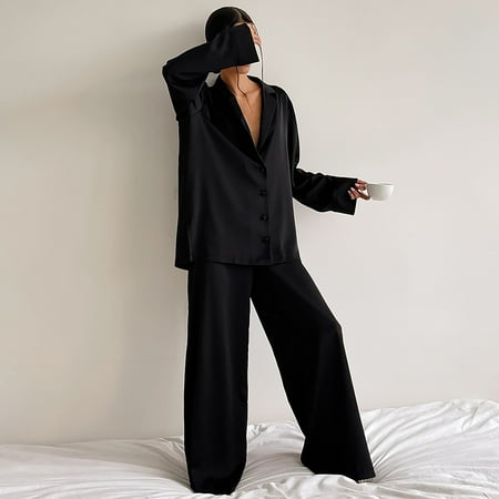 

Women S Satin Pyjama Set Long Sleeve Two-Piece Long Sleepwear
