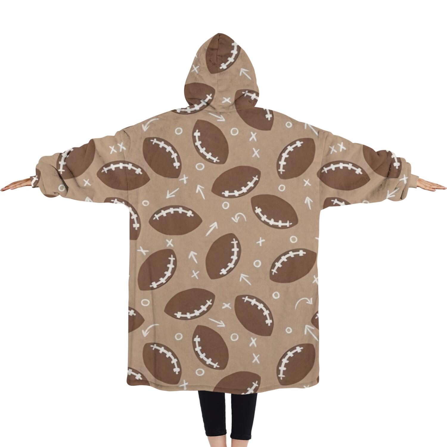 Oversized Wearable Blanket Hoodie,Football with Symbols Pattern Sherpa Blanket Hoodie with Super Pockets,Super Warm Fuzzy Pullover for Women & Men