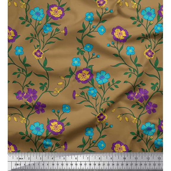 Soimoi Cotton Duck Fabric Leaves & Floral Artistic Decor Fabric Printed Yard 42 Inch Wide