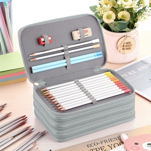 Fiudx High Capacity Zipper Pens Pencil Case Multi-Functional Stationery Pouch 72 Slots Colored Portable Pencil Bags with 2 Removable Sleeves