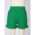 thumbnail image 3 of JanJean Kids Girls High Waist Denim Jean Shorts Frayed Raw Hem Wide Leg Short Jeans Hot Pants Loose Green 160, 3 of 7