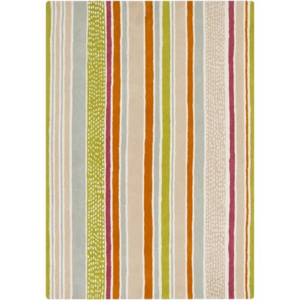 8' x 11' Lime Green and Burnt Orange Vernal Stripes Hand Tufted Wool