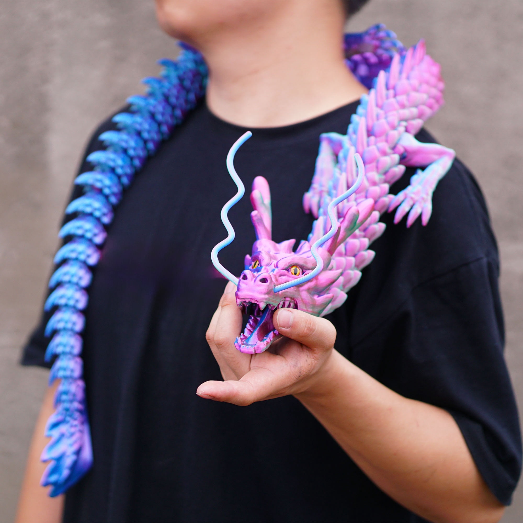 47.5inch 3D Printed dragon,Flexible Joint Animal lacertid Figurines,Realistic Eyes, Home Office Decor,Fidget Toy for Adults Teens Boy Festival Gifts