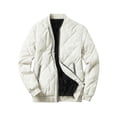 thumbnail image 1 of Frontwalk Solid Color Fleece Lined Bomber Jacket Winter Quilted Coat Casual Stand Collar Cotton Outwear Flight Bomber Jacket Coat, 1 of 2