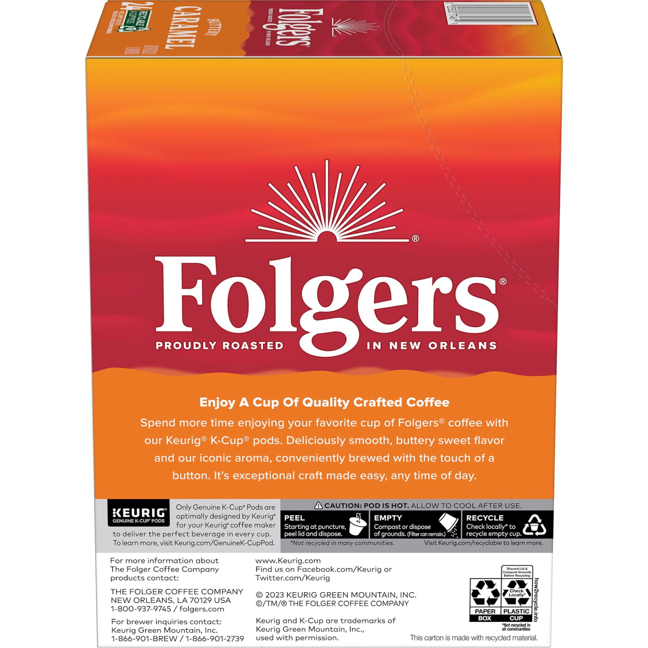 (4 pack) Folgers Buttery Caramel Artificially Flavored Coffee, Keurig K Cup Pods, 24 Count Box