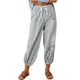 thumbnail image 1 of VEKDONE Womens Cotton Linen Pants Print Long Pants Gray L, 1 of 6