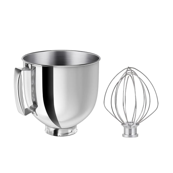 Stainless Steel 5QT Bowl & Stainless Whisk for KitchenAid Tilt-Head, 2-Piece