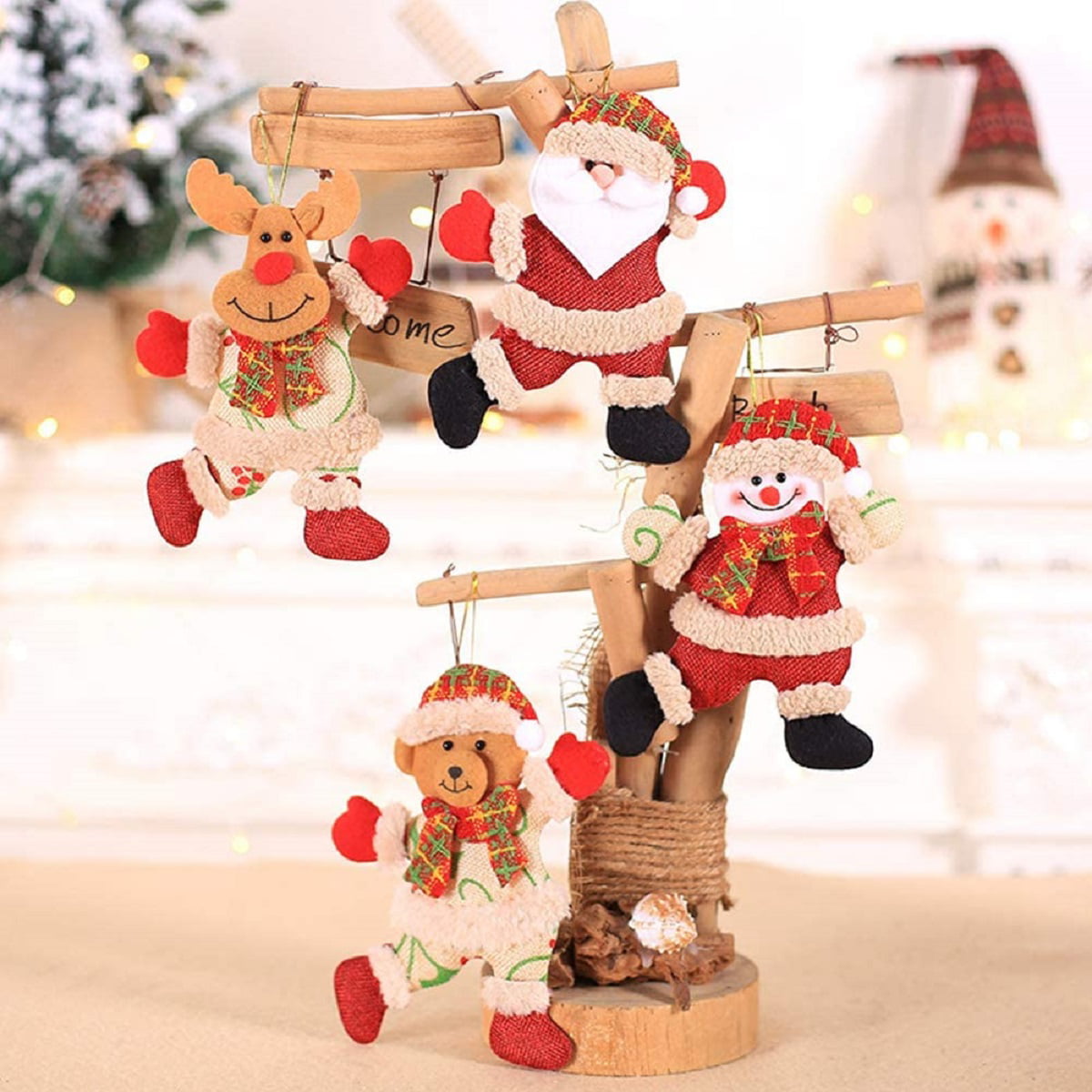 2021 Christmas Decorations,4 Pack Xmas Tree Decorations Christmas Ornaments Gift Santa Claus Snowman Tree Toy Doll Hang Decor Merry Christmas Decorative Pendants Party Decor Gifts Home Bedroom 4pc