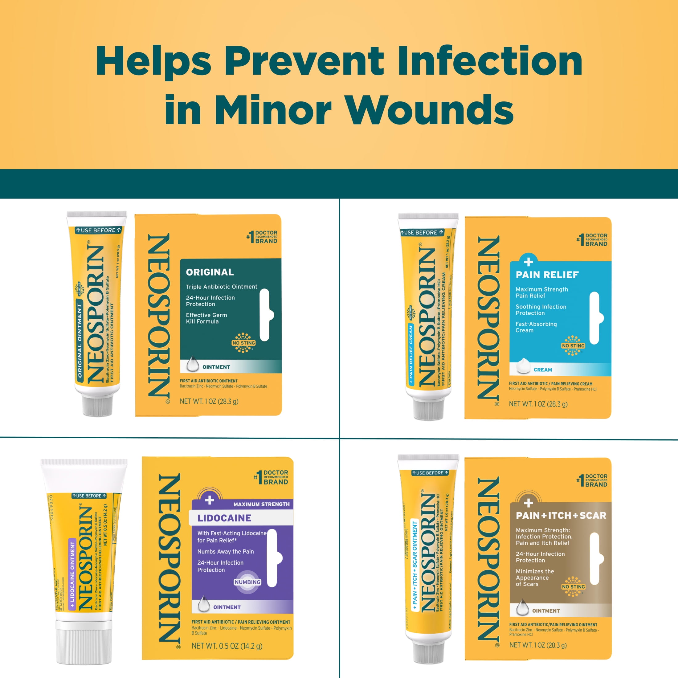 Neosporin + Lidocaine Pain Relief Triple Antibiotic Ointment, 0.5 oz