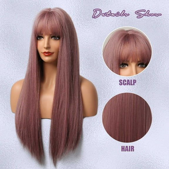 SUCS Women'S Fashion High Temperature Resistant Silk Synthetic Bangs Long Hair Wig