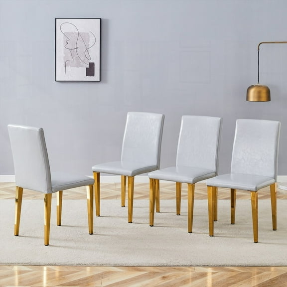Four Light Gray PU Dining Chairs - 4-Pack with Non-Slip Pads (Modern Minimalist Style)