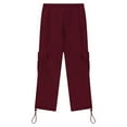 thumbnail image 5 of SonxaHe Big Boys Pants Drawstring Stretch Waist Cargo Trousers with Pockets Children Sports Active Pants Red,Sized 13-14, 5 of 7