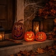 thumbnail image 3 of Halloween Light up Jack-o'-Lantern Pumpkin, Hollow Plastic Pumpkin Lantern with LED Light for Home Tabletop Yard Party Decor, 3 of 6