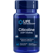Life Extension Citicoline (CDP-Choline), brain supplement, memory, focus, attention, brain energy, gluten free, non-GMO, vegetarian, 60 capsules