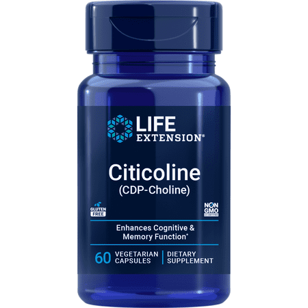 Life Extension Citicoline (CDP-Choline), brain supplement, memory, focus, attention, brain energy, gluten free, non-GMO, vegetarian, 60 capsules