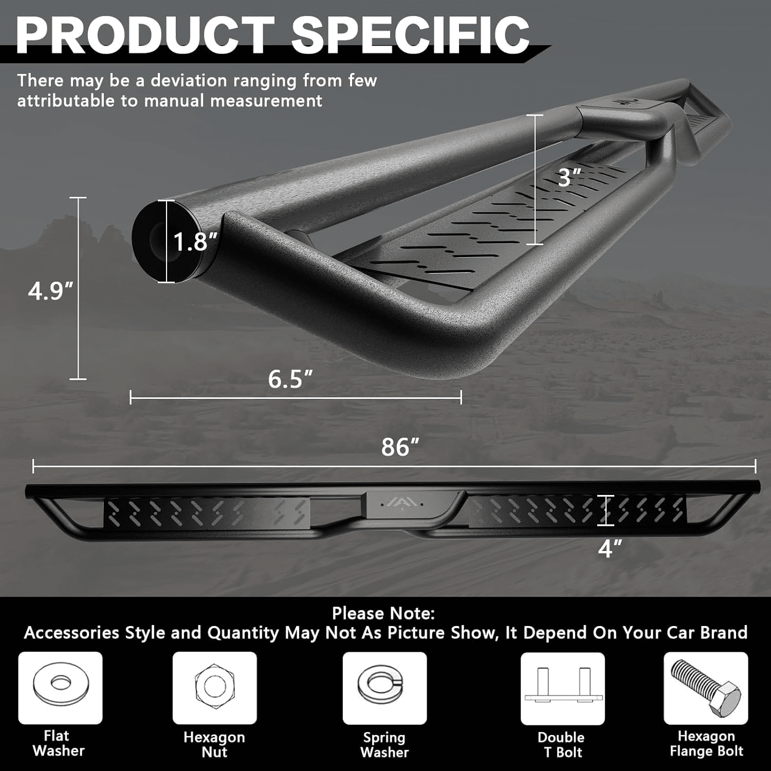 TPA Running Boards for 2019-2026 Chevy Silverado GMC Sierra 1500 Crew Cab, Black Steps Carbon Steel Nerf Bar w/Two Stairs Design, Easy To Install Truck Rails Nerf Bars (Excl 2019 1500 LD/Lt)