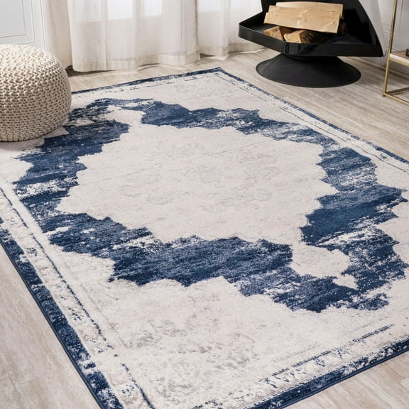 JONATHAN Y MODERN PERSIAN 5 x 8 Area Rug, Alhambra Ornate Medallion - Ivory/Navy, MDP400E-5