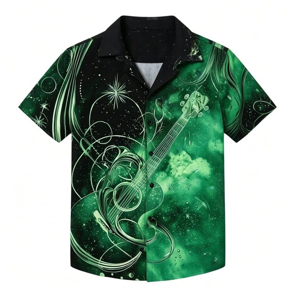 Mens Golf Polo Shirts Short Sleeve Tropical Button Down Mens formal Shirts,Green,L