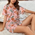 thumbnail image 4 of Zufioo Painting Peach Print Women's Short-sleeved Pajama Set, Round Neck Button Top, Elastic Waist Drawstring Shorts, Suitable for Home, Leisure, Vacation-X-Large, 4 of 6