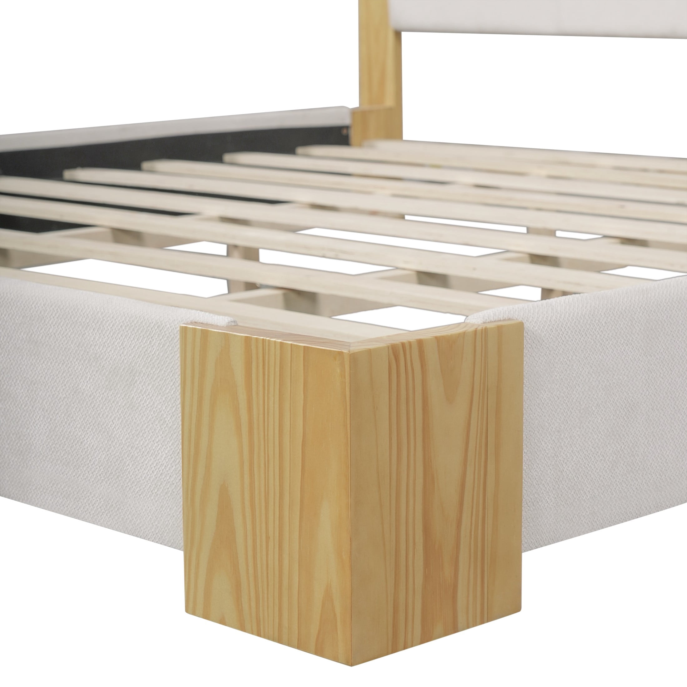 Christopher Knight Home Modern King Size Upholstered Platform Bed with Headboard, Beige+Natural