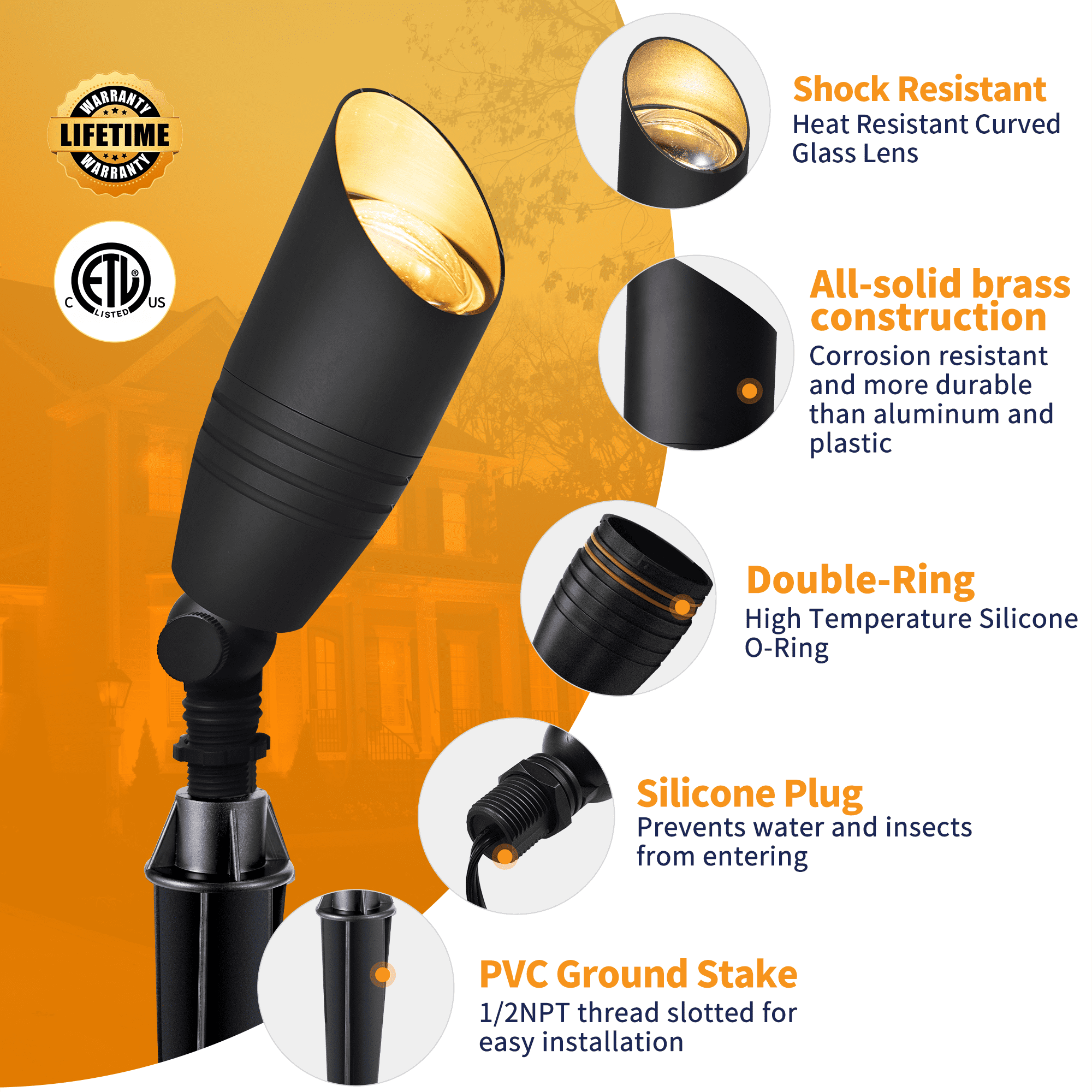 Gardenreet Solid Brass Landscape Spotlights Black, 12V Low Voltage Landscape Lights, Outdoor Bronze Spot Lights Waterproof Fixture Without MR16 Bulb