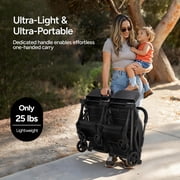 Mompush Lithe Double Stroller with Two Large Individual Side by Side Recline Seat, Khaki, 24.5LB, Unisex