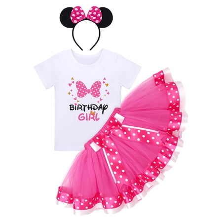 

IBTOM CASTLE Toddler Girls Birthday Outfit Polka Dots Tops Tutu Skirt Mouse Ears Headband Cake Smash Leisure Set (3-Piece 3-5T)