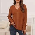 thumbnail image 3 of Women's V-neck Pullover Long Sleeve Button-up Knitted T-shirt Winter Everyday Casual Tops Women's Sweater, 3 of 17
