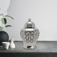 thumbnail image 1 of Florero de cerámica con tarro de jengibre con tapa Soporte para flores hecho a mano y pintado a mano para mesa, sala de estar, estantería, chimenea, centros de mesa Plata S BLESIY tarro de jengibre, 1 of 8